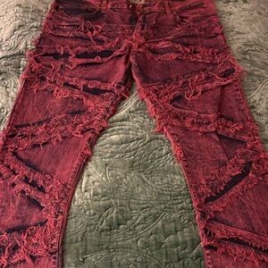 Stylish Men's Distressed Jeans in Bold Red